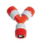 Y-vertakking met 3 opgeschroefde slanghouders diam, 12-18 mm PVC